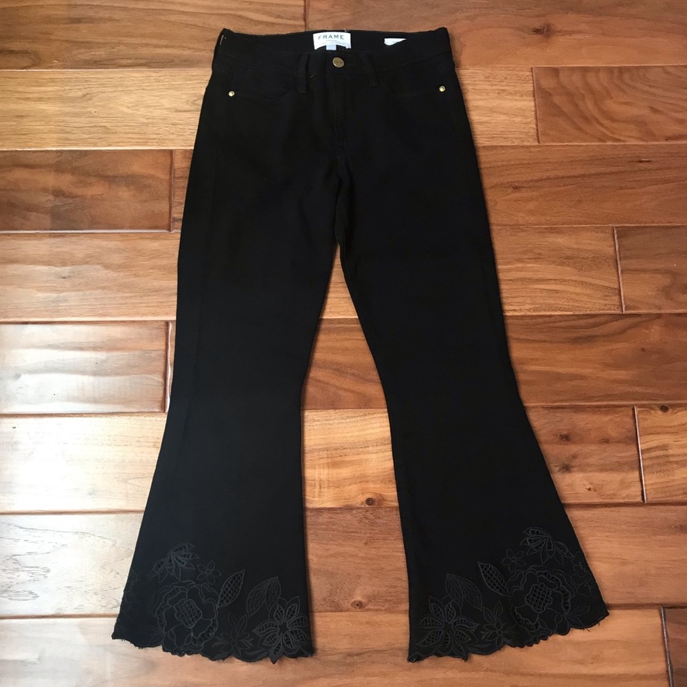 Frame Le High Cropped Flare Leg Floral Hem Jeans - Picture 2 of 11